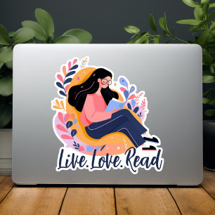 Sticker Caricature de la femme mignonne livre de lecture p