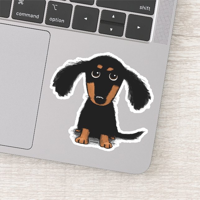 Sticker Caricature en noir et blanc Tan Dachshund (Détail)