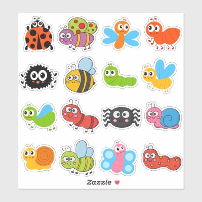 Sticker Caricature mignonne Crawlies Déplaisantes (Feuille)