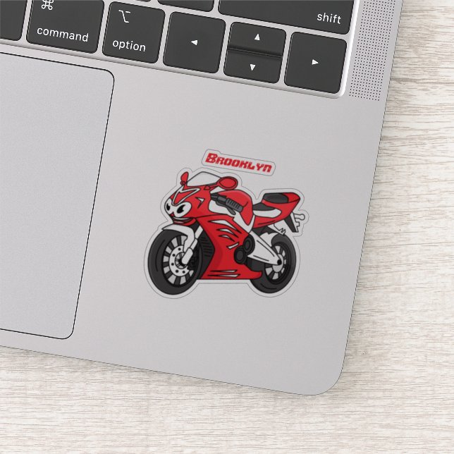 Sticker Caricature moto de sport rouge mou (Détail)