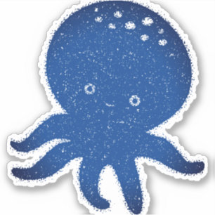 Sticker Caricature octopus mignonne vieux papier