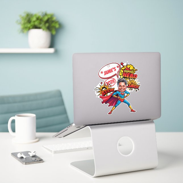Sticker Caricature Superhero Action Packed Boys Anniversai (Ordinateur portable sur le bureau)