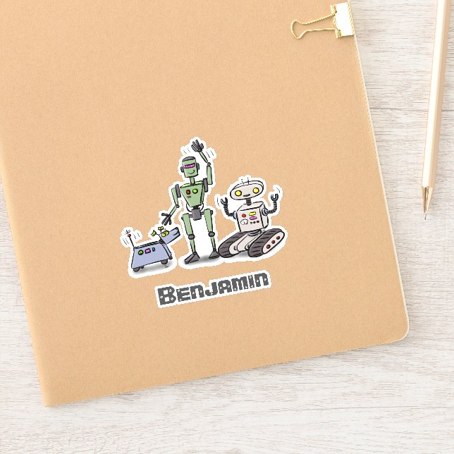 Sticker Caricature trio robot amusante et amusante (Carnet)