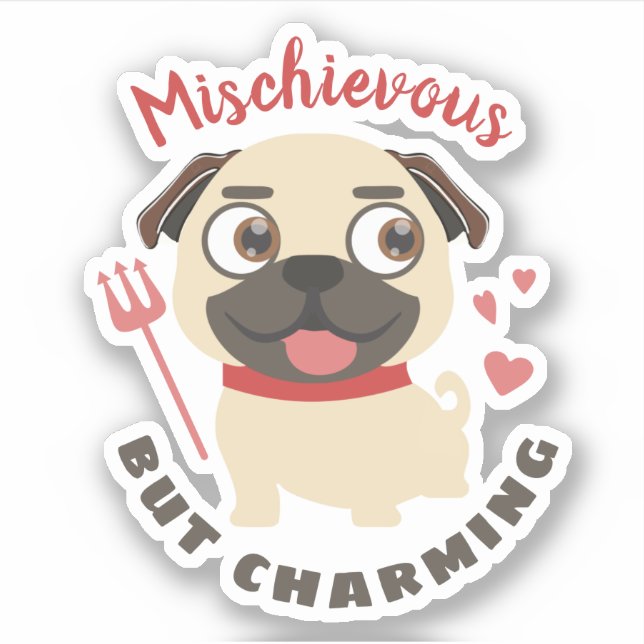 Sticker Carlin chien lap mignon mischievous charmant perso (Devant)