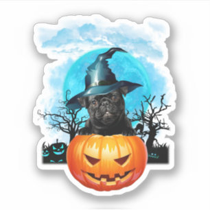 Sticker Carlin noir Lune bleue Citrouille sorcière Hallowe