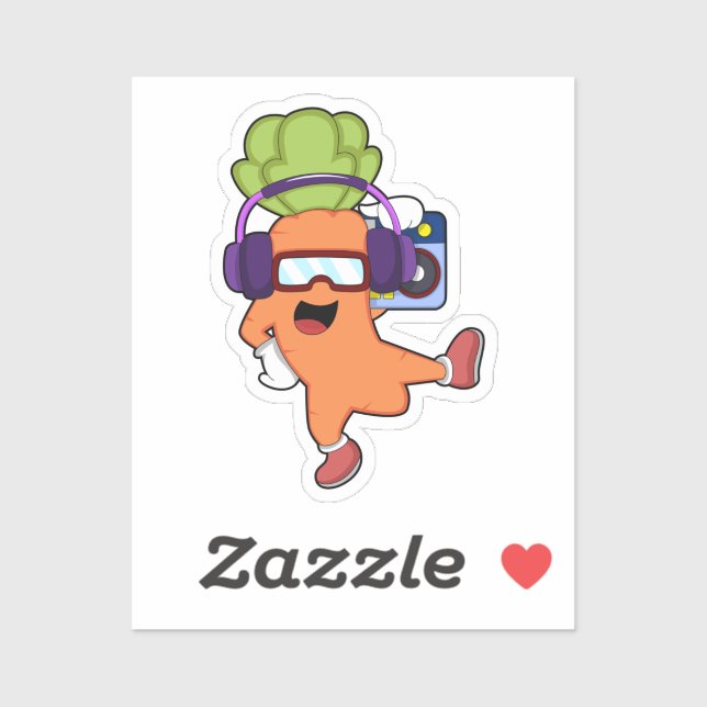 Sticker Carotte dans la musique avec casque (Feuille)