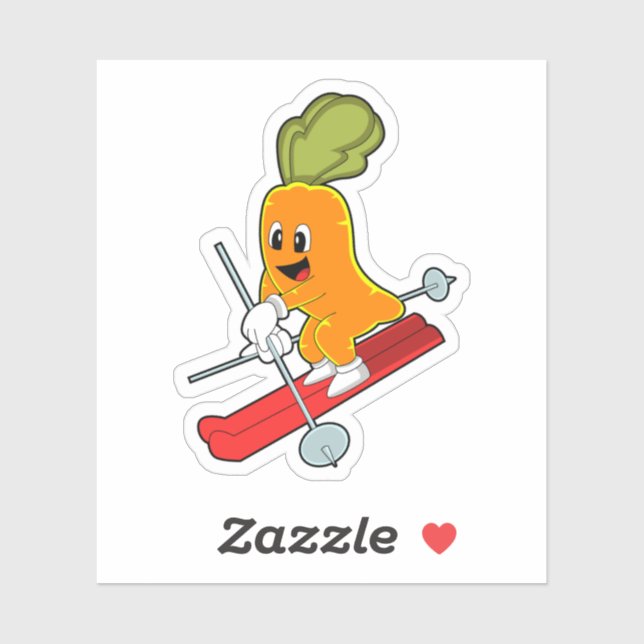 Sticker Carotte en ski avec ski (Feuille)