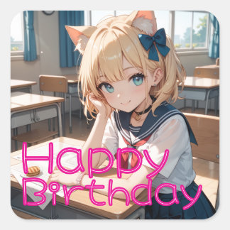 STICKER CARRÉ セーラー服を着た猫耳の少女