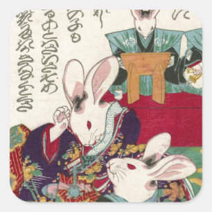 Sticker Carré 兎 の 歌 伎 役 者, Acteurs  de Rabbit, Yoshifuji, Ukiyo-