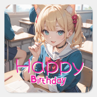 STICKER CARRÉ 教室にいる猫耳の少女