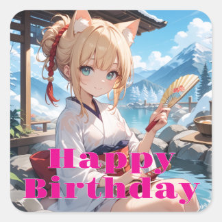 STICKER CARRÉ 温泉に来た猫耳娘