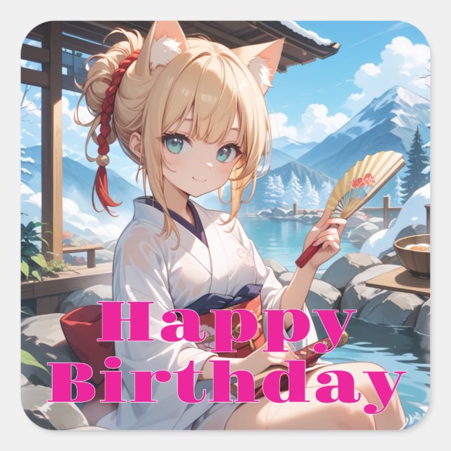 STICKER CARRÉ 温泉に来た猫耳娘 (Devant)