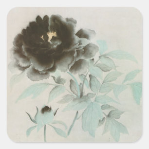 Sticker Carré 牡 丹, 速 水 御 舟 Peony, Gyoshu, Art japonais