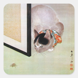 Sticker Carré 猫 と 蜘 蛛, 東 Chat et Araignée, Toko