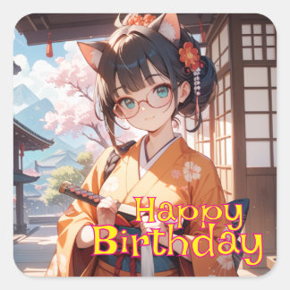 STICKER CARRÉ 短刀を持った猫耳娘