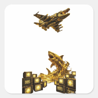 STICKER CARRÉ 【神域の救済】不老不死サイバーシャーク戦闘機 - 天照＆蔵王の御神徳
