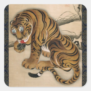 Sticker Carré 虎 図, 若 冲 Tiger, Jakuchu