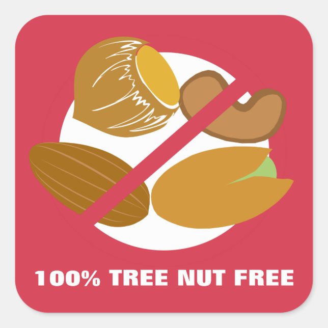 Sticker Carré 100% Arbre Nut Sans Nut Allergie Avertissement (Devant)