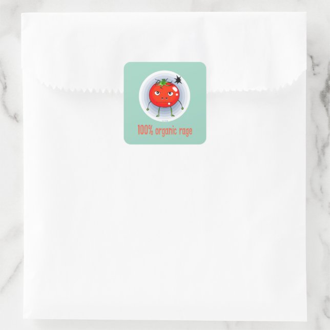 Sticker Carré 100% de Rage Biologique Drôle Tomate Encolérée (Sac)