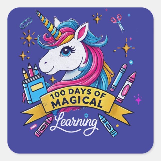 Sticker Carré 100 Jours de l'école Magique Apprentissage mignon  (Devant)