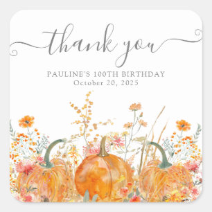 Sticker Carré 100e anniversaire Citrouille Fleur sauvage Personn