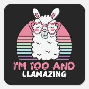 Sticker Carré 100ème Anniversaire Llamazing Llama 100 ans Annive