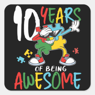 Sticker Carré 10 Anniversaire Garçon Ou Sensibilisation sur l'au