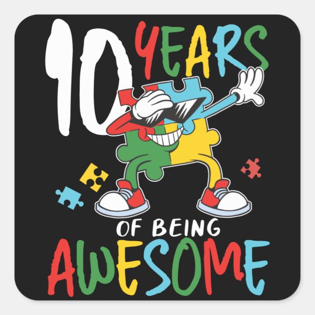 Sticker Carré 10 Anniversaire Garçon Ou Sensibilisation sur l'au (Devant)