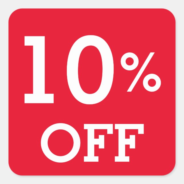 Sticker Carré 10% Dix pour cent de réduction vente blanc rouge (Devant)