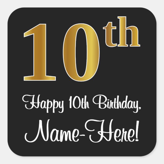 Sticker Carré 10e anniversaire - Elégant luxe Faux Gold Look # (Devant)