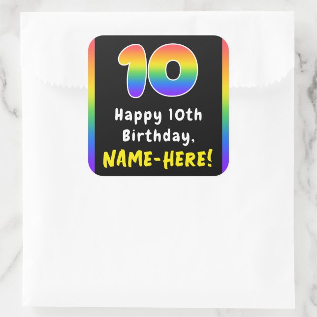 Sticker Carré 10e anniversaire : Rainbow Spectrum # 10, Nom pers (Sac)