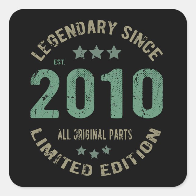 Sticker Carré 11 ans Anniversaire 2010 Légende depuis 11e annive (Devant)