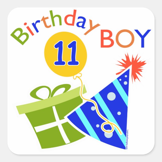 Sticker Carré 11e anniversaire - Birthday Boy (Devant)