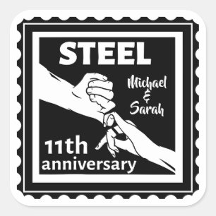 Sticker Carré 11e anniversaire du mariage tenant la main