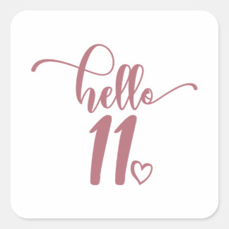 Sticker Carré 11e anniversaire Filles Bonjour Onze mignonne 11 a