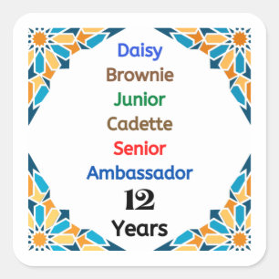 Sticker Carré 12 ans en Scoutisme Jalon Ambassadeur Grad