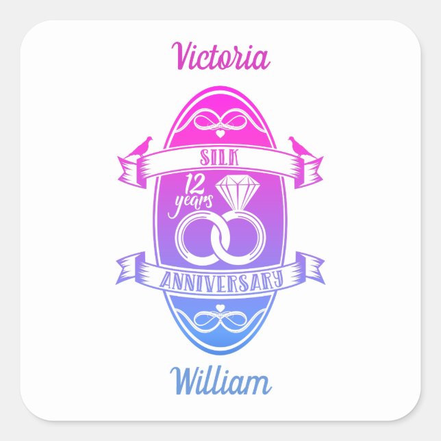 Sticker Carré 12 ans traditionnel Silk 12e anniversaire mariage (Devant)