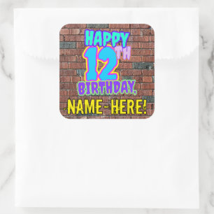 Sticker Carré 12e anniversaire - Amusant, Graffiti urbain inspir