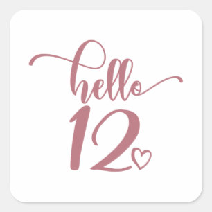 Sticker Carré 12e anniversaire filles Bonjour 12 mignonnes 12 an