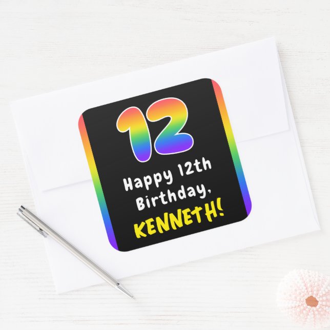 Sticker Carré 12e anniversaire : Rainbow Spectrum # 12, Nom pers (Enveloppe)