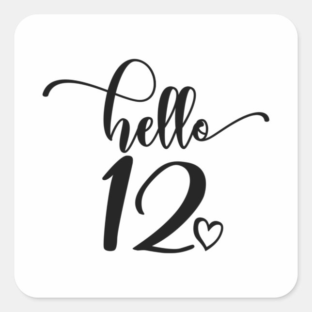 Sticker Carré 12th Birthday Girls Hello 12 Cute 12 Years Twelve (Devant)