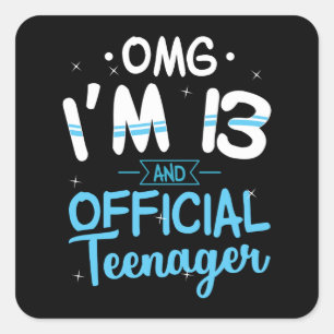 Sticker Carré 13e anniversaire Cadeau Officiel Adolescent