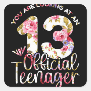 Sticker Carré 13e anniversaire filles 13 ans Ado adolescent