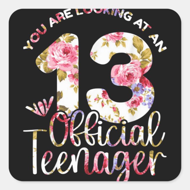 Sticker Carré 13e anniversaire filles 13 ans Ado adolescent (Devant)