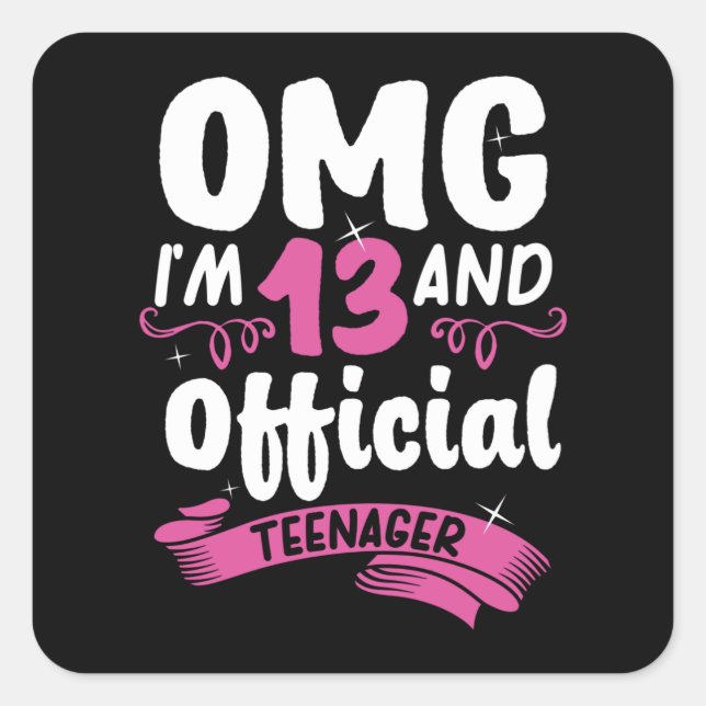 Sticker Carré 13e anniversaire officiel adolescente fille (Devant)