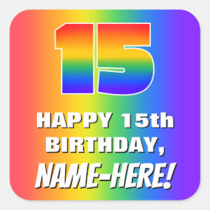 Sticker Carré 15e anniversaire : coloré, amusant Motif arc-en-ci