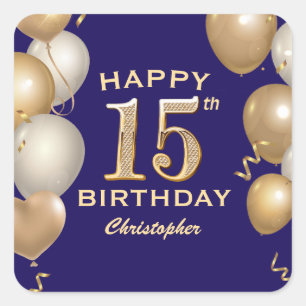 Sticker Carré 15e anniversaire de la fête Marine Bleu et Ballons
