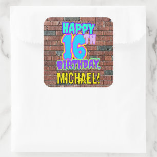 Sticker Carré 16e anniversaire - Amusant, Graffiti urbain inspir