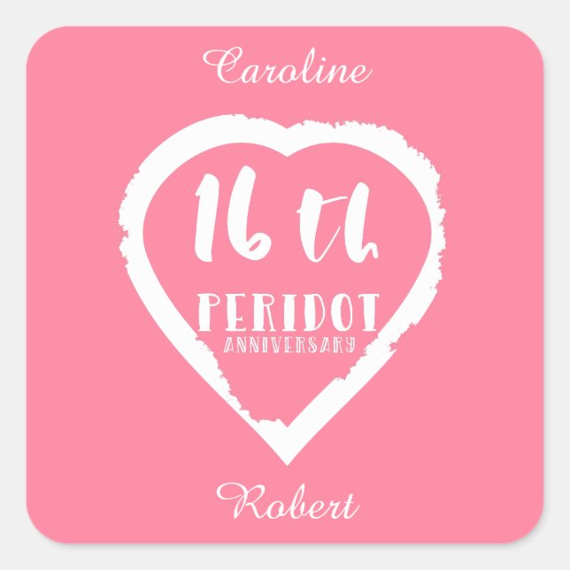Sticker Carré 16e anniversaire du Mariage peridot traditionnel (Devant)