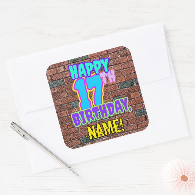 Sticker Carré 17e anniversaire - Amusant, Graffiti urbain inspir (Enveloppe)